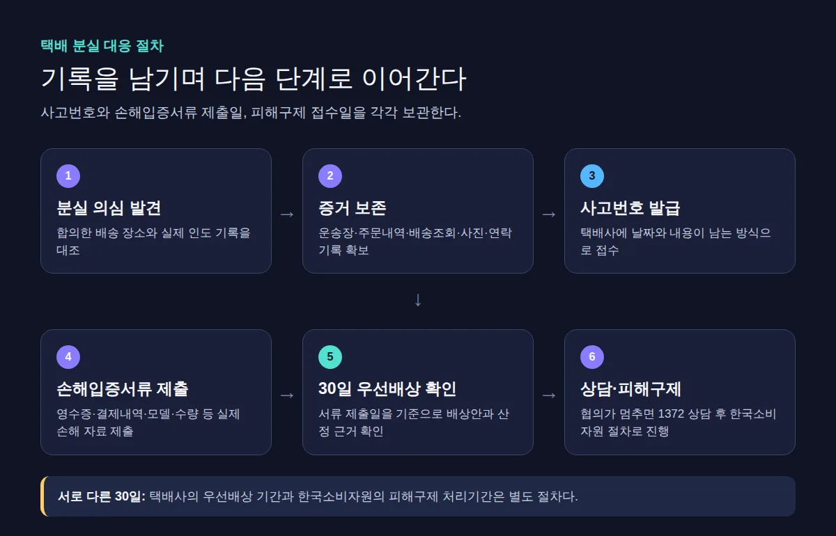 택배 분실 발견부터 증거 보존과 택배사 접수, 1372 상담·피해구제로 이어지는 절차