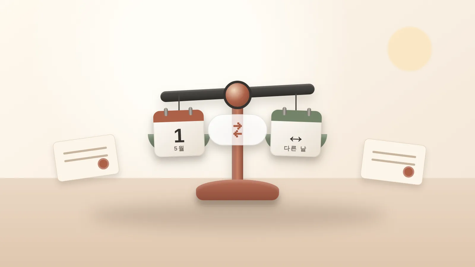 5월 1일 노동절과 다른 휴일을 서로 바꾸는 모습을 나타낸 달력 일러스트